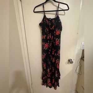 Angie Floral Black and Red Maxi Dress, M, NWT